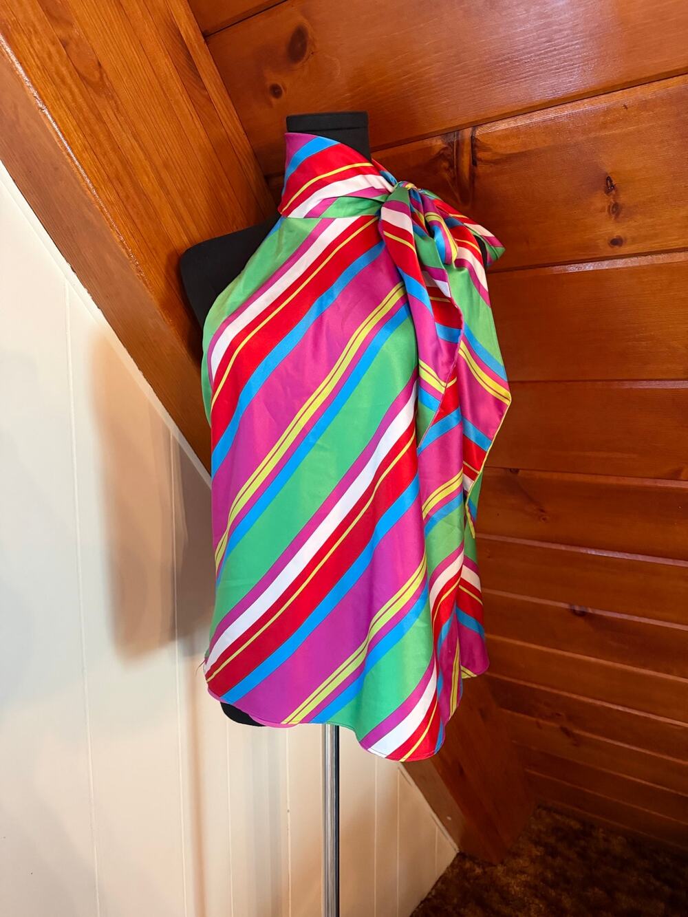 Vintage Y2K Vibrant Multi-Color Striped Halter Top Scarf Top sz 14 sz L